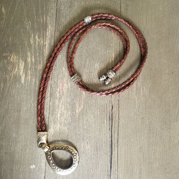 Vintage 90s Belt Leather Braided Tie Ornate Silver Buckle Brown 49\'L Bolero main image 5